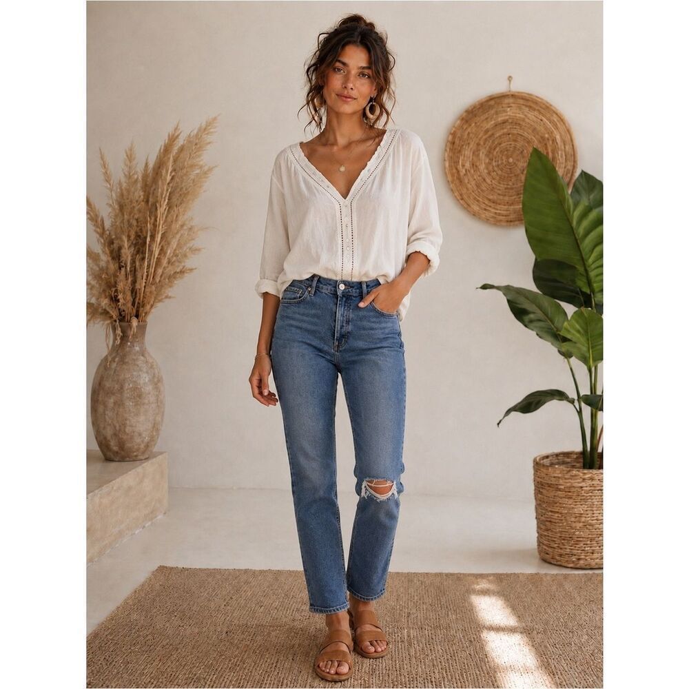 Agolde Medium Blue Straight Leg High-Rise Jeans